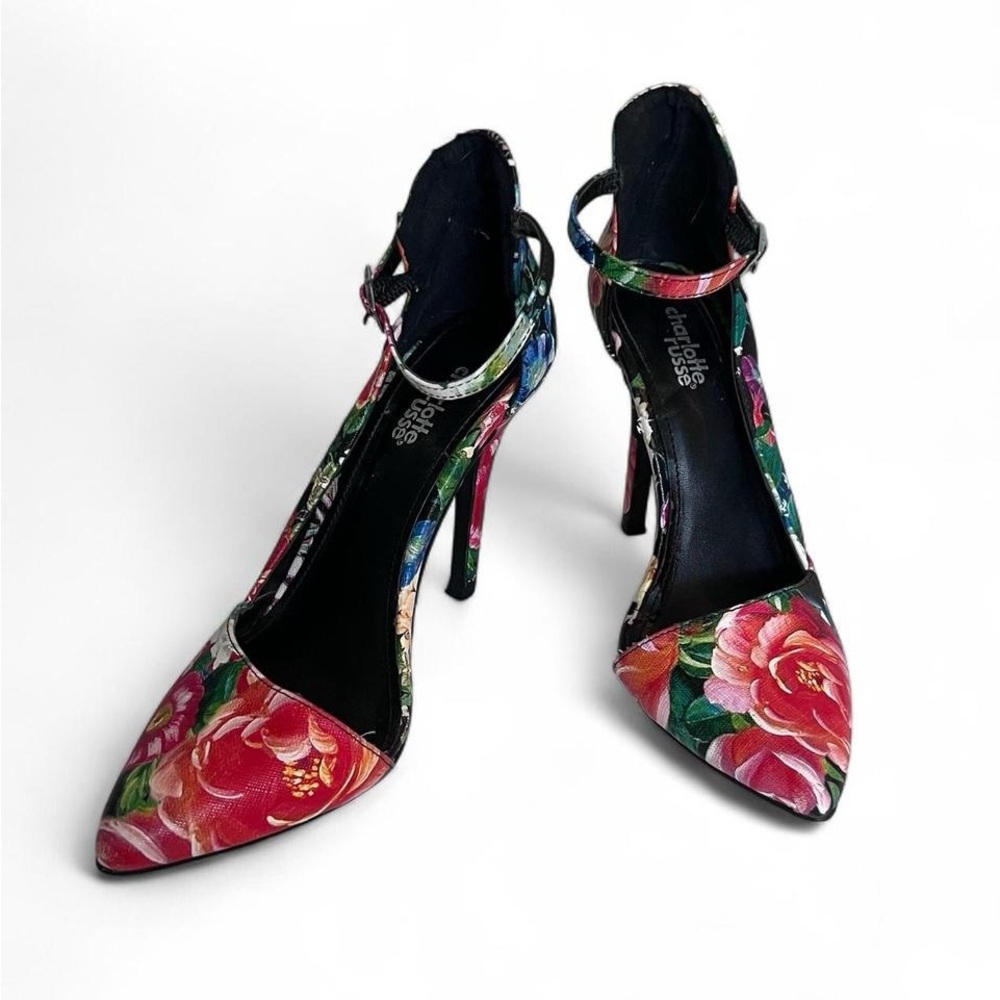 Charolette Russe Women's Floral Ankle Strap High Heels Size 7 Y2K Vintage